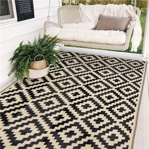Reversible Straw Rug Modern Area Rug Large Floor Mat and Rug for Outdoors RV 5x8